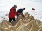 Monty and Mac attaching the outer skin of the DRASH shelter